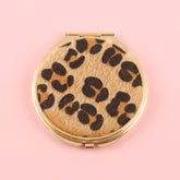 Chic Leopard Design, HD Glass Lens, Plating Gold, Metal Frame, 70*70mm Round Makeup Mirror, Show Class And Beauty